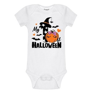 Everyday Kids “My 1st Halloween” Short Sleeve Baby Onesie – Soft Cotton Bodysuit with Cute Pumpkin and Witch Hat Design for Infants - 1 of 3