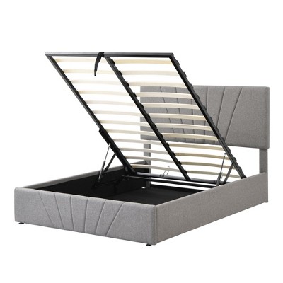 NicBex Queen/Full Size Upholstered Platform Bed with Linen Headboard and a Hydraulic Storage System for Adults