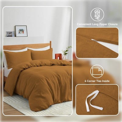 Twin Umber Linen Duvet Cover and Pillow Sham Set
