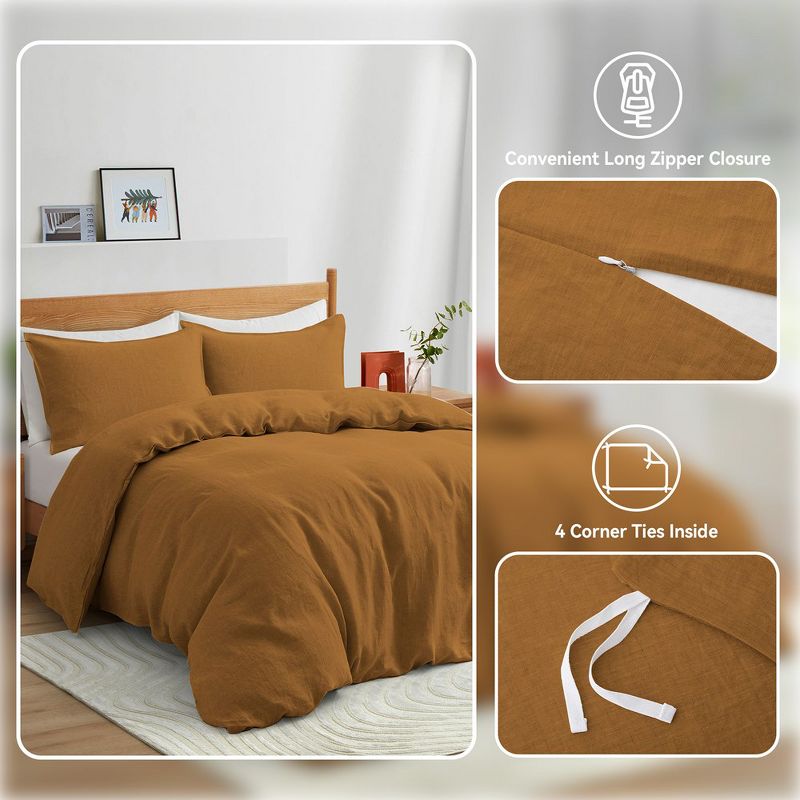 Peace Nest Luxurious 100% Premium Flax Linen Duvet Cover and Pillow Sham Set Moisture-Wicking and Breathable, 6 of 10