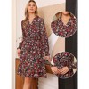 INSPIRE CHIC Women's V Neck Floral Smocked High Waist Long Sleeve Ruffle A Line Knee Length Dresses - 2 of 4