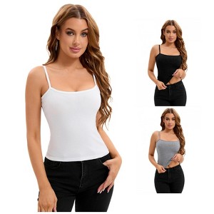 INSPIRE CHIC 3 Packs Women's Ribbed Basic Undershirts Unadjustable Spaghetti Strap Camisole Tank Top - 1 of 4