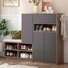 MAYEERTY 2-in-1 Shoe Storage Bench & Cabinet, Padded Seat Adjustable Shelves Multi-functional Organizer, Grey - 2 of 4