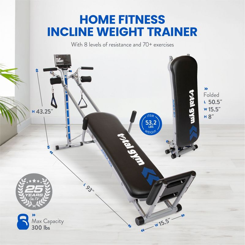 Total Gym APEX G1, G3, G5 Versatile Indoor Home Workout Total Body Strength Training Fitness Equipment with 6, 8, or 10 Levels of Resistance and Attachments, 3 of 7