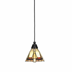 Toltec Lighting Any 1 - Light Pendant in  Matte Black with 7" Zion Art Glass Shade - 1 of 1
