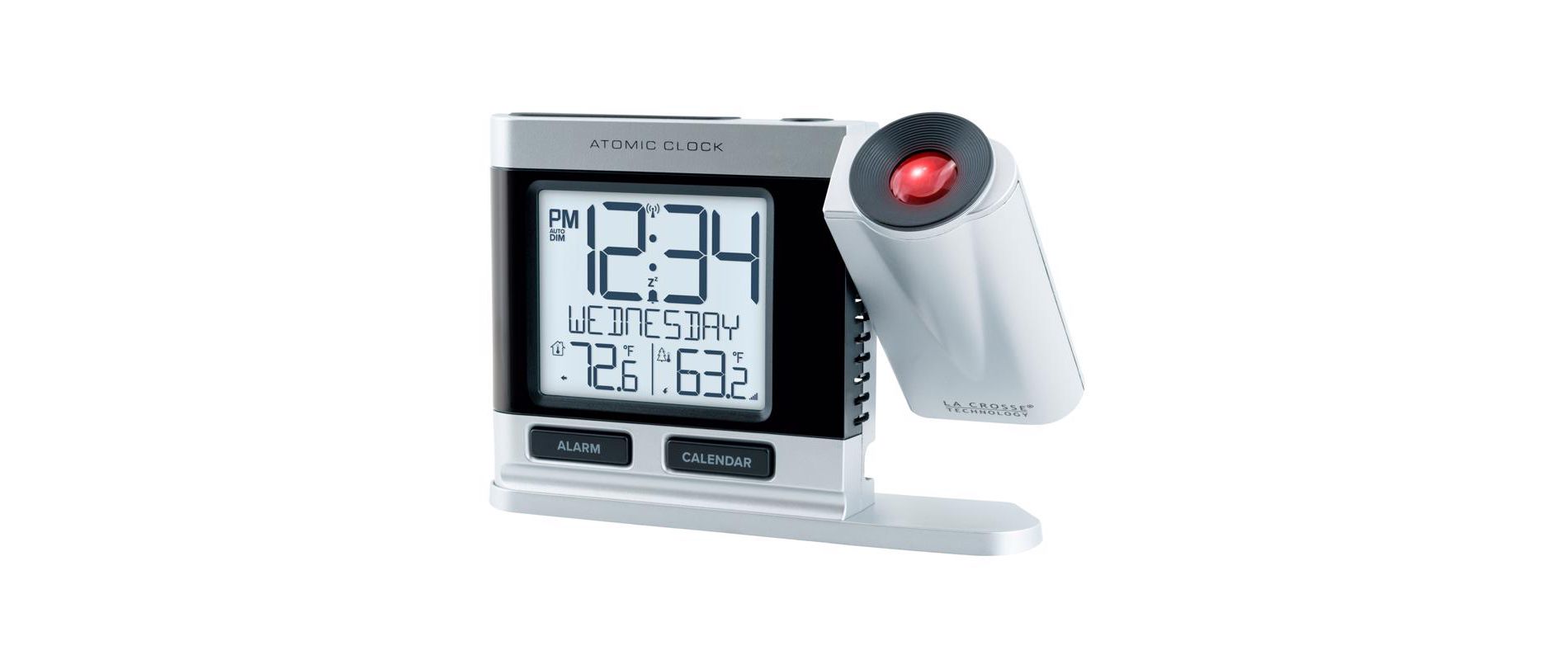 La Crosse Technology 2.5 in. Silver Atomic Projection Alarm Clock LCD Plug-In