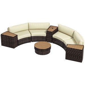8 Piece Patio Furniture Set with 4 Rattan Sofa Chairs & 4 Tables with Storage & Umbrella Hole - 1 of 4
