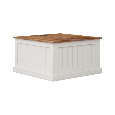 LIVAREEmlen 31.5" Farmhouse Coffee Table, Square Wood Center Table with Hinged Lift Top and Large Hidden Storage Compartmen for Living Room-White