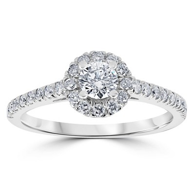 Pompeii3 7/8ct Halo Lab Created Diamond Engagement Ring 14K White Gold