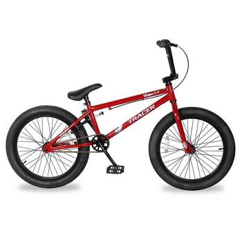 TRACER Edge 3.0 20 Inch Hi-Ten Steel Framed Freestyle BMX Beginners Bike for Child or Adult Riders 5 Feet to 6 Feet 2 Inches Tall, Matte Red