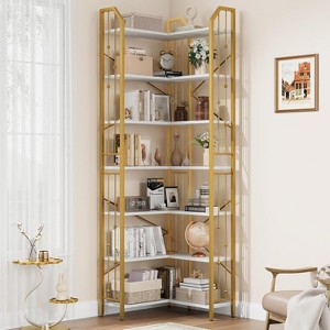 Corner Bookshelf 86" L Shaped Bookcase, Corner Bookshelves Industrial Bookcase 7 Tier l-Shape Bookshelf, Large Bookcases with Beaded Tall Display Rack - 1 of 4