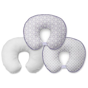 Bacati - 3 pc Petals/Floral Lilac Muslin Hugster Feeding & Infant Support Nursing Pillow with 2 removable zippered covers - 1 of 4