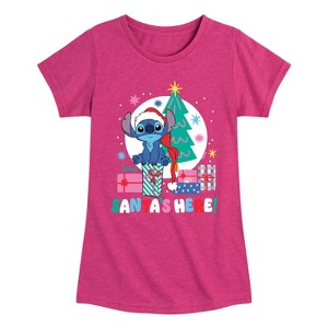 Girls' - Lilo and Stitch - Santa's Here Christmas Fitted Short Sleeve Graphic T-Shirt - 1 of 4
