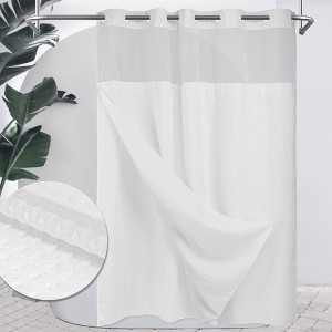 No Hook Shower Curtain with Snap in Liner, Heavyweight Waffle Fabric Bath Curtain, Hotel Grade - 1 of 4