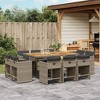 vidaXL 9 Piece Patio Dining Set with Cushions Poly Rattan - Gray Wood 8 Chairs - 2 of 4
