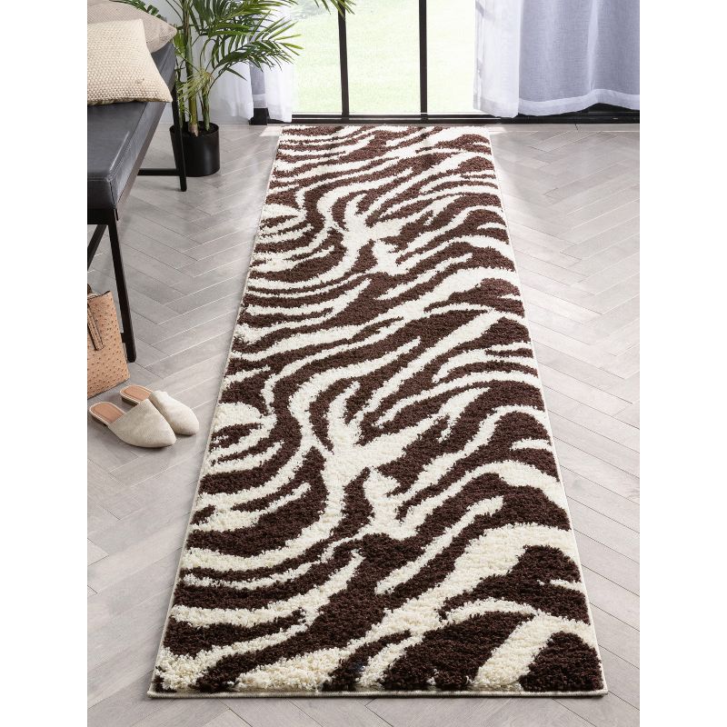 Modern Animal Print Area Rug Shag Zebra Plush Easy Care Thick Soft Plush Living Room, 2 of 8