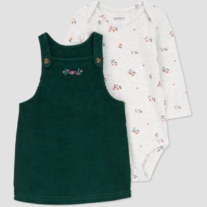 Carter's Just One You®️ Baby Girls' Floral Overalls Set - Green - 1 of 3