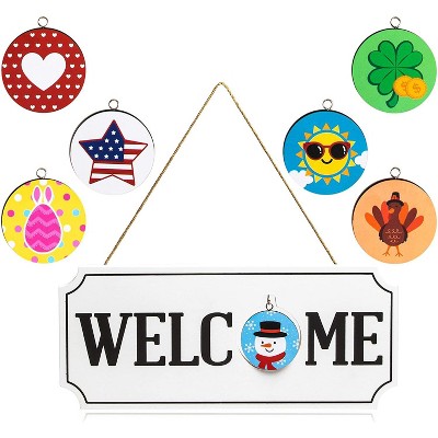 Okuna Outpost 9 Pack Welcome Sign for Front Door, Interchangeable Seasons (15.7 x 6.7 in)