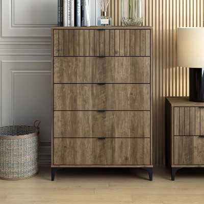 Galano Zaffy 5 Drawer Chest (Interlock) - Knotty Oak