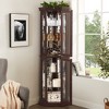 69.5"H Glass and Wood Lighted Corner Curio Display Cabinet with Tempered Glass Door, Adjustable Shelves and Beaded Decorative Top - 3 of 4