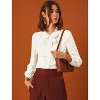 INSPIRE CHIC Women's Peter Pan Collar Bow Tie Neck Puff Long Sleeve Workwear Button Blouses - 2 of 4