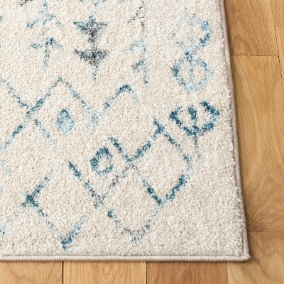 Ivory and Turquoise Moroccan Geometric Area Rug, 8' x 10'
