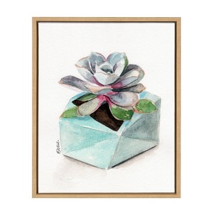 18" x 24" Sylvie Succulent 3 Framed Canvas by Jennifer Redstreake Geary Natural - Kate and Laurel: Watercolor Botanical Art, Modern Decor - 1 of 4