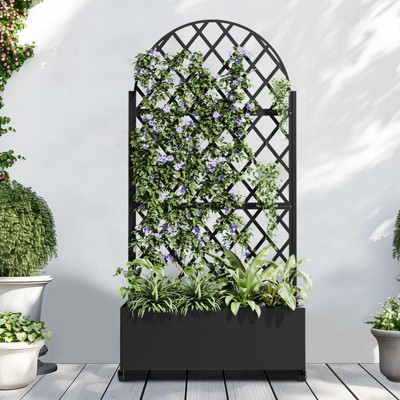 PexFix 71" x 35.4" Tall Wrought Iron Garden Arched Trellis with Planter Box Black Outdoor Plant Support for Climbing Flowers Vines Patio Yard Decor