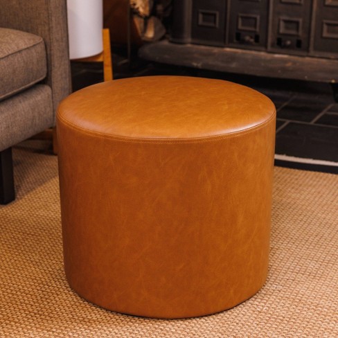 19 Round Pouf Ottoman Camel Brown Leather Wovenbyrd Target