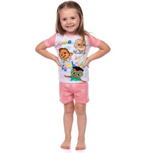 Seven Times Six CoComelon Toddler Girls Cute Rainbow Short Sleeve With Shorts Pajama 2PC Set Pink - 1 of 4