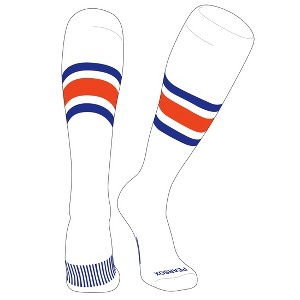 PEAR SOX Striped OTC Baseball, Softball, Football Socks (B) White, Royal, Orange (M) - 1 of 3