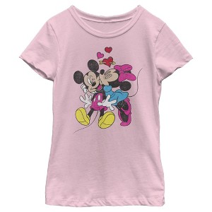 Girl's Disney Mickey and Minnie Heart Kiss T-Shirt - 1 of 4