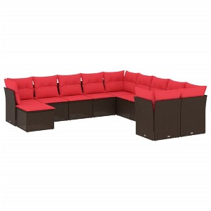 vidaXL 11 Piece Patio Sofa Set with Cushions Brown Poly Rattan - 1 of 4