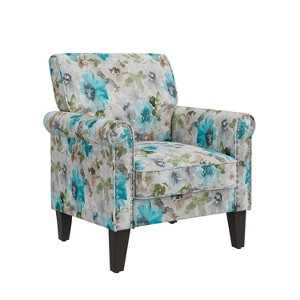 Handy Living Janet Traditional Rolled Accent Armchair with Pewter Nailheads Floral Pattern - 1 of 4