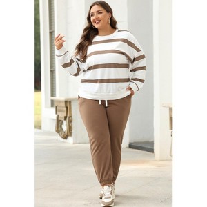 Black Stripe Drop Shoulder Pullover and Jogger Pants Set - 1 of 2