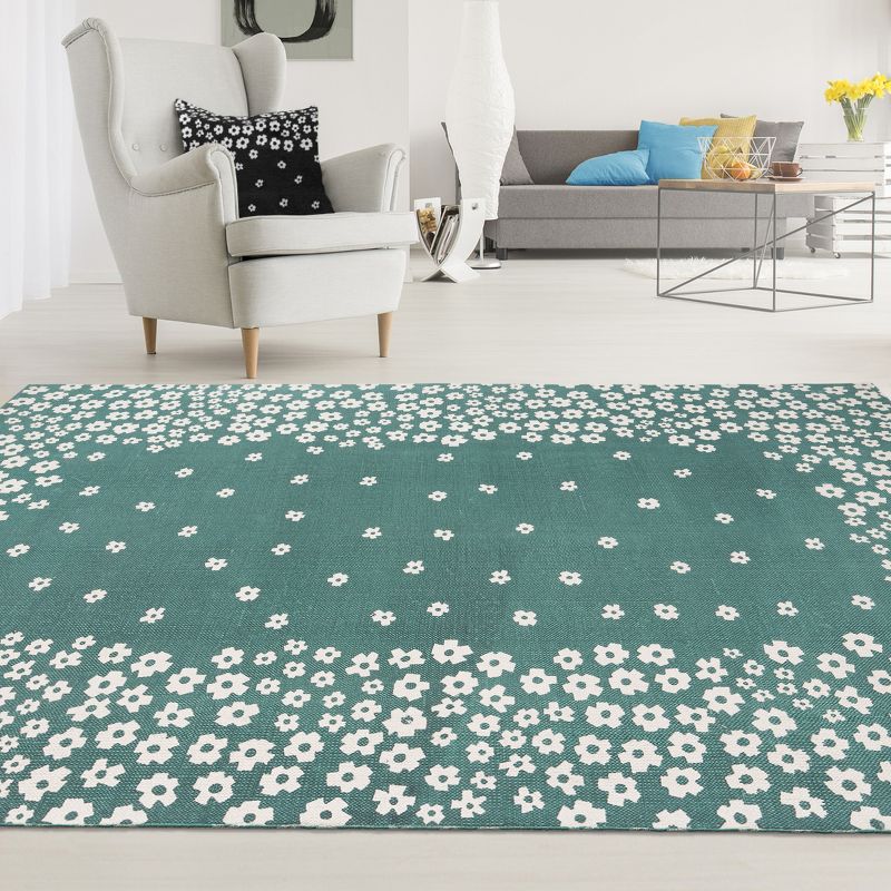 Floral Textured Printed Cotton Indoor Area Rug or Runner by Blue Nile Mills, 2 of 5