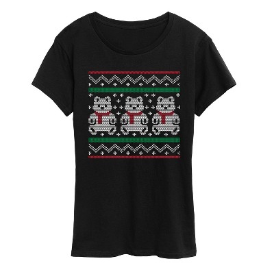 Women's - Instant Message - Teddy Bear Ugly Sweater Short Sleeve Graphic T-Shirt