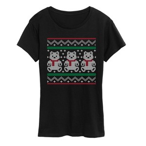 Women's - Instant Message - Teddy Bear Ugly Sweater Short Sleeve Graphic T-Shirt - 1 of 4