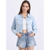 Allegra K Women's Turn Down Frayed Button Down Washed Cropped Denim Jacket - 3 of 4
