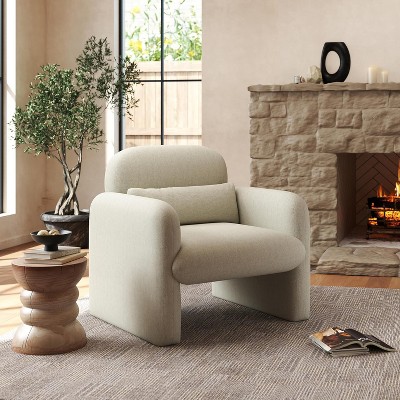 Ergonomic Accent Chair with Chenille Fabric, Wood Frame, 300lbs Capacity Modern Armchair for Living Room, Bedroom Office White