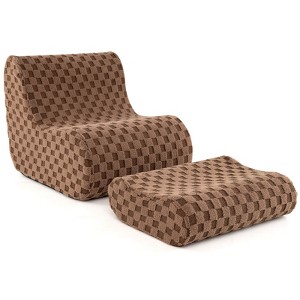 Costway Bean Bag Chair with Ottoman High Elasticity Sponge Non-slip Bottom & Velvet Cover Green/Brown - 1 of 4