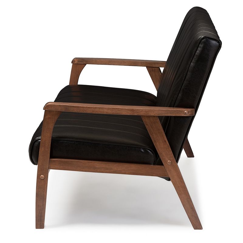 Nikko Mid-Century Modern Scandinavian Style Faux Leather Wooden 3 Seater Sofa - Baxton Studio, 4 of 6