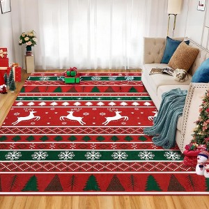 Christmas Washable Area Rug Xmas Tree and Snowflake Rug Holiday Home Decor - 1 of 4