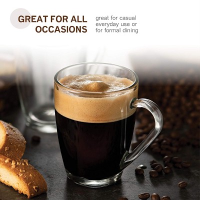 Bormioli Rocco Clear Glass Coffee Mug Set, 10.75 oz, 6-Pack