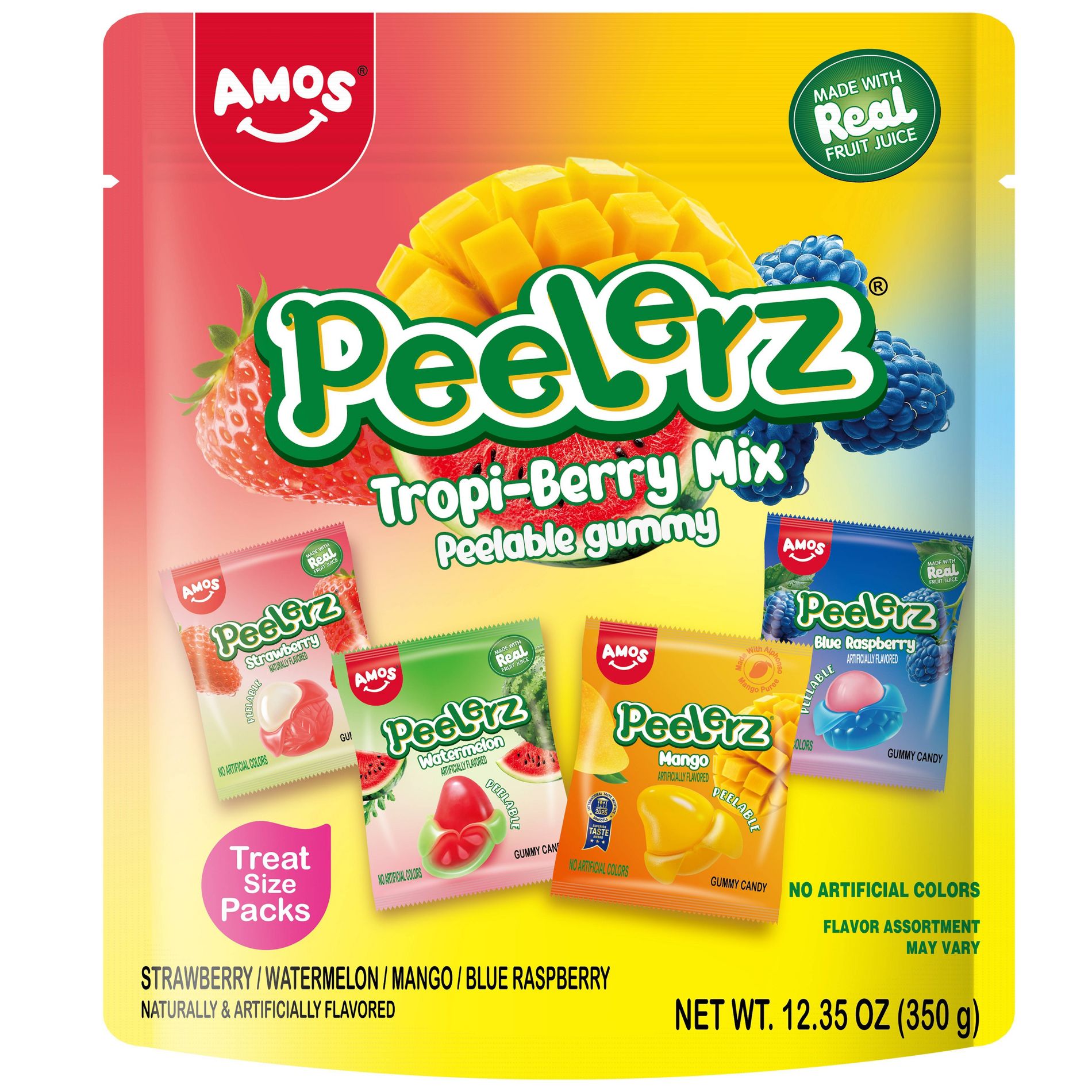 AMOS Peelerz Mango, Strawberry, Watermelon, Blue Raspberry Gummy Candy Multipack - 12.35oz
