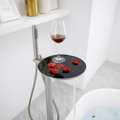 Brushed Nickel Freestanding Roman Tub Faucet with Hand Shower and Tray