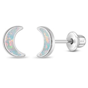 Girls' Opal Crescent Moon Screw Back Sterling Silver Earrings - In Season Jewelry - 1 of 4