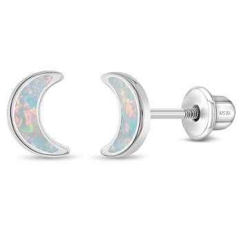 Moonstone Screw Back Earrings in Sterling Silver, Aurora Barbell