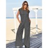 Imily Bela Womens Comfortable Summer Striped Short Sleeve Wide Leg Jumpsuit with Buttons Pockets for Beach Everyday - 3 of 4