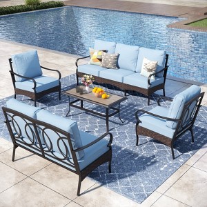 Captiva Designs 5pc Extra Large Metal and Rattan Outdoor Patio Conversation Set with Coffee Table and Loveseat - 1 of 4